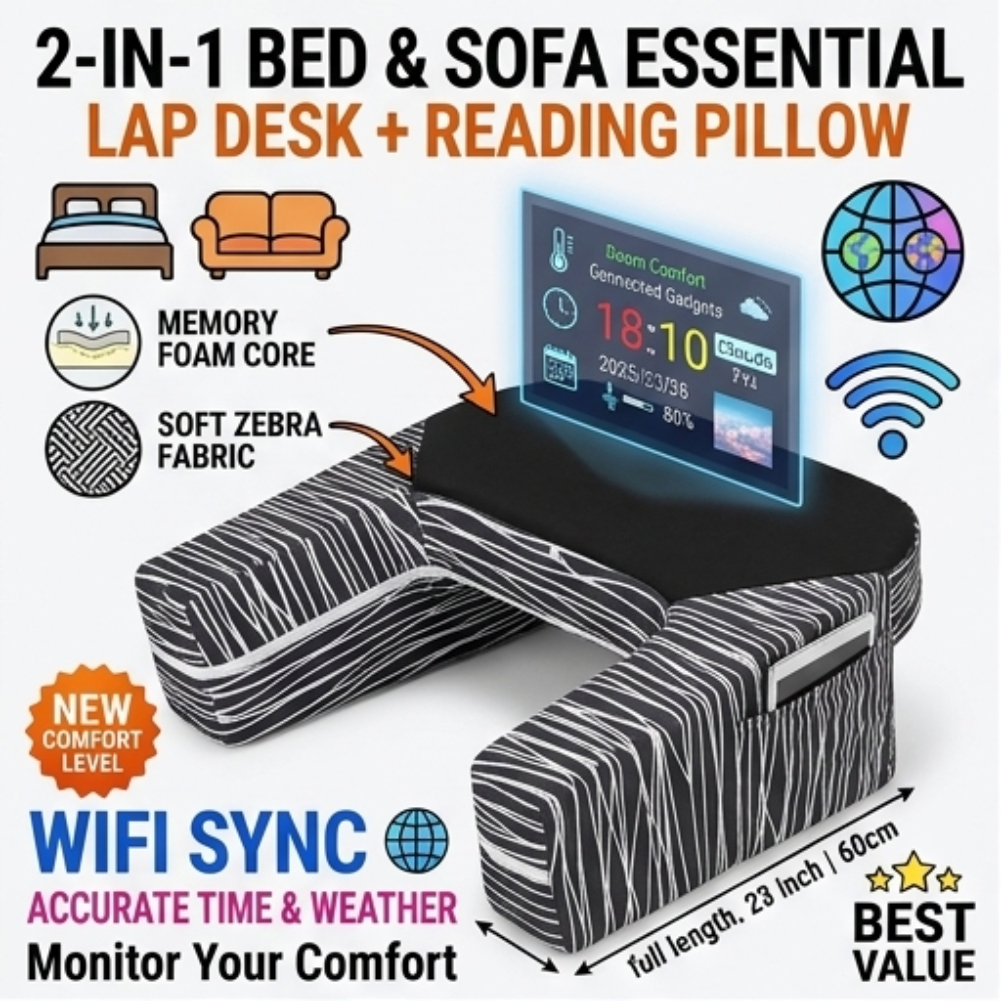Laptop Stand Bamboo - Zebra Print Reading Pillow Memory Foam
