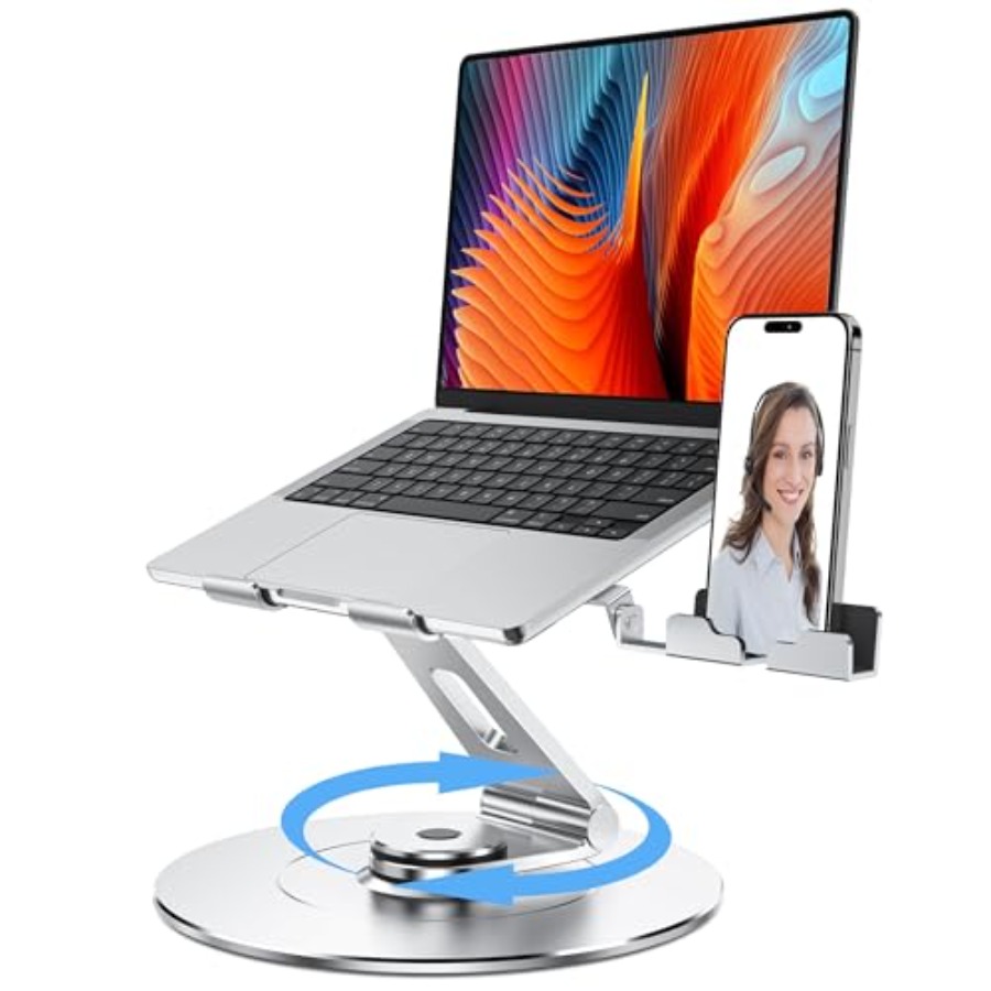 Laptop Stand Bamboo - Laptop Stand with Phone Holder Adjustable