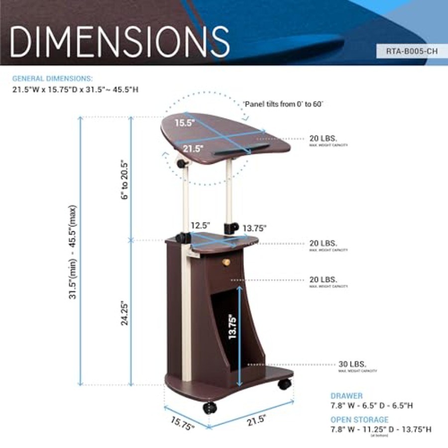 Sit-to-Stand Rolling Adjustabl - Laptop Stand Bamboo บทวิจารณ์และราคา