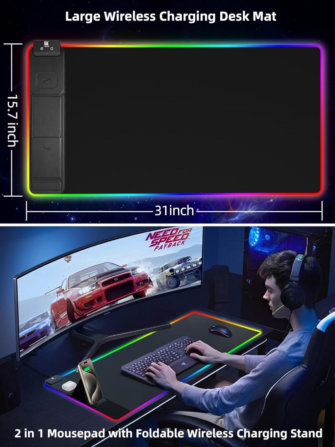 XXL Gaming Mouse Pad with Fold - Mouse Charging Pad บทวิจารณ์และราคา
