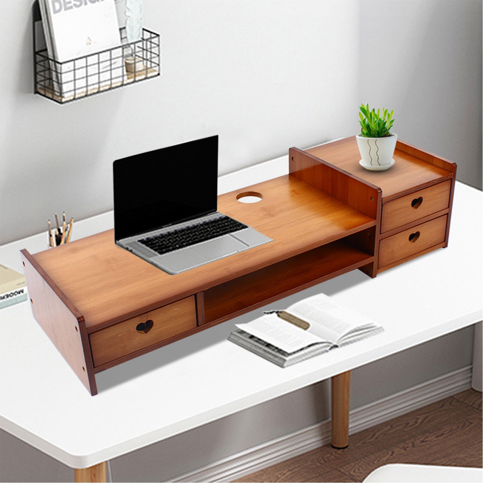 Monitor Stand Riser with 3-Dra - Laptop Stand Bamboo บทวิจารณ์และราคา