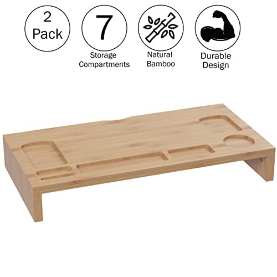 Bamboo Monitor Riser Set 2-Pac - Laptop Stand Bamboo บทวิจารณ์และราคา